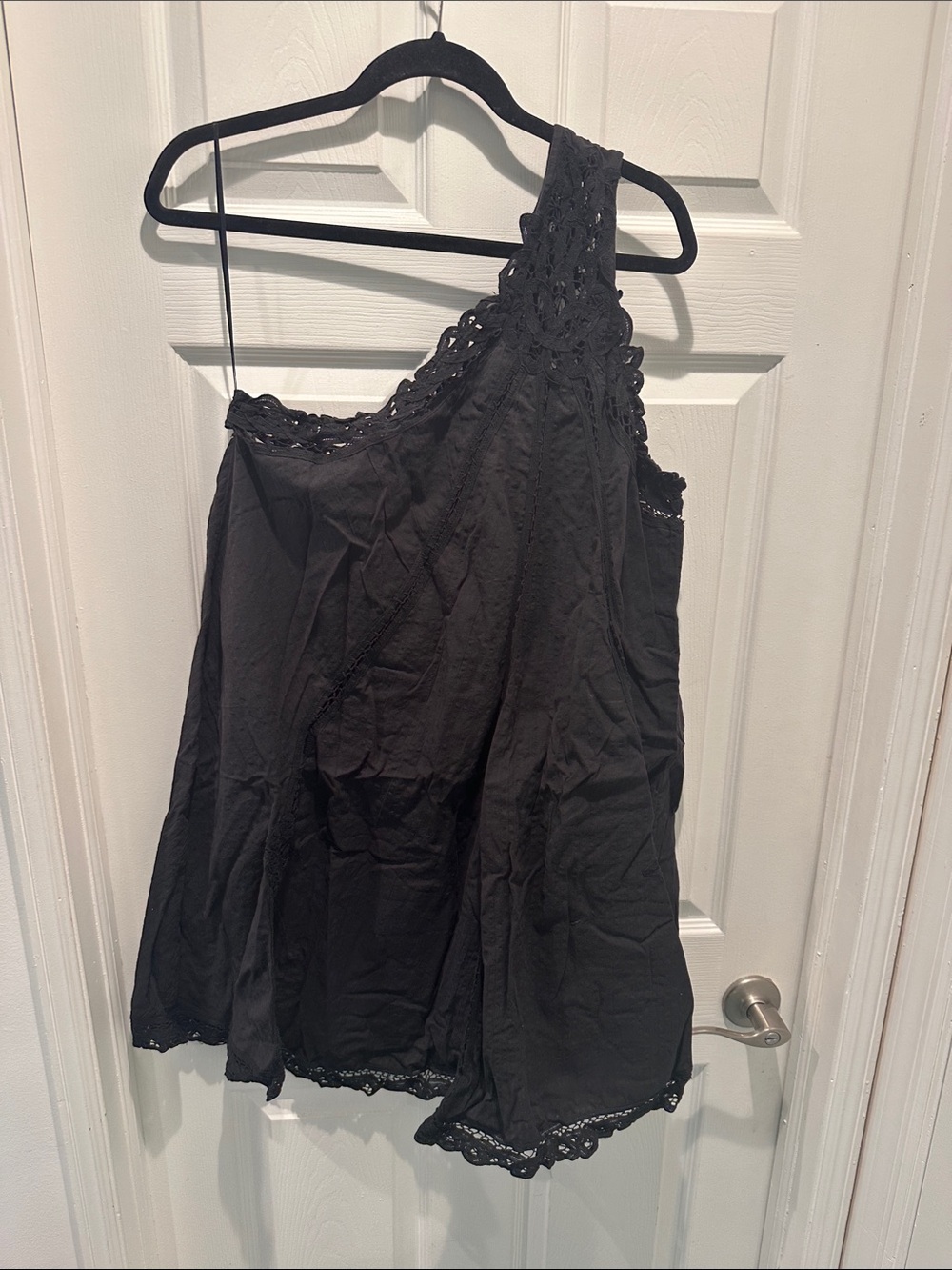 Free People Black One-Shoulder Crochet Trim Dress Size XL NWT